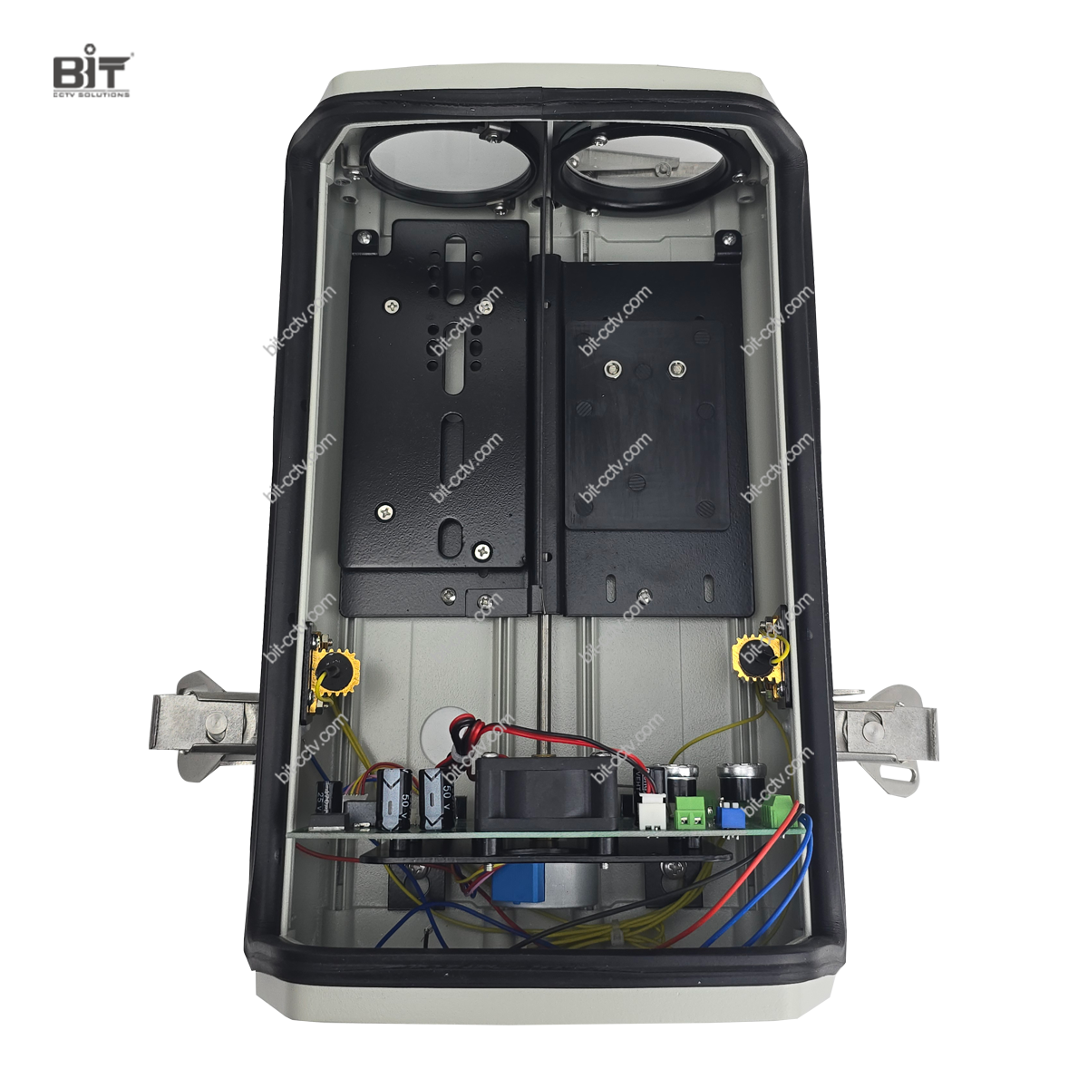 dual window camera housing with wiper